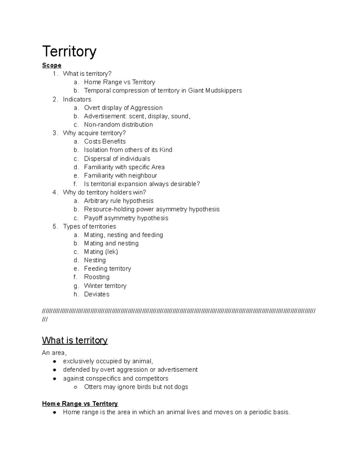 Lecture 9 Territory Summary Territory Scope 1. What is territory? a