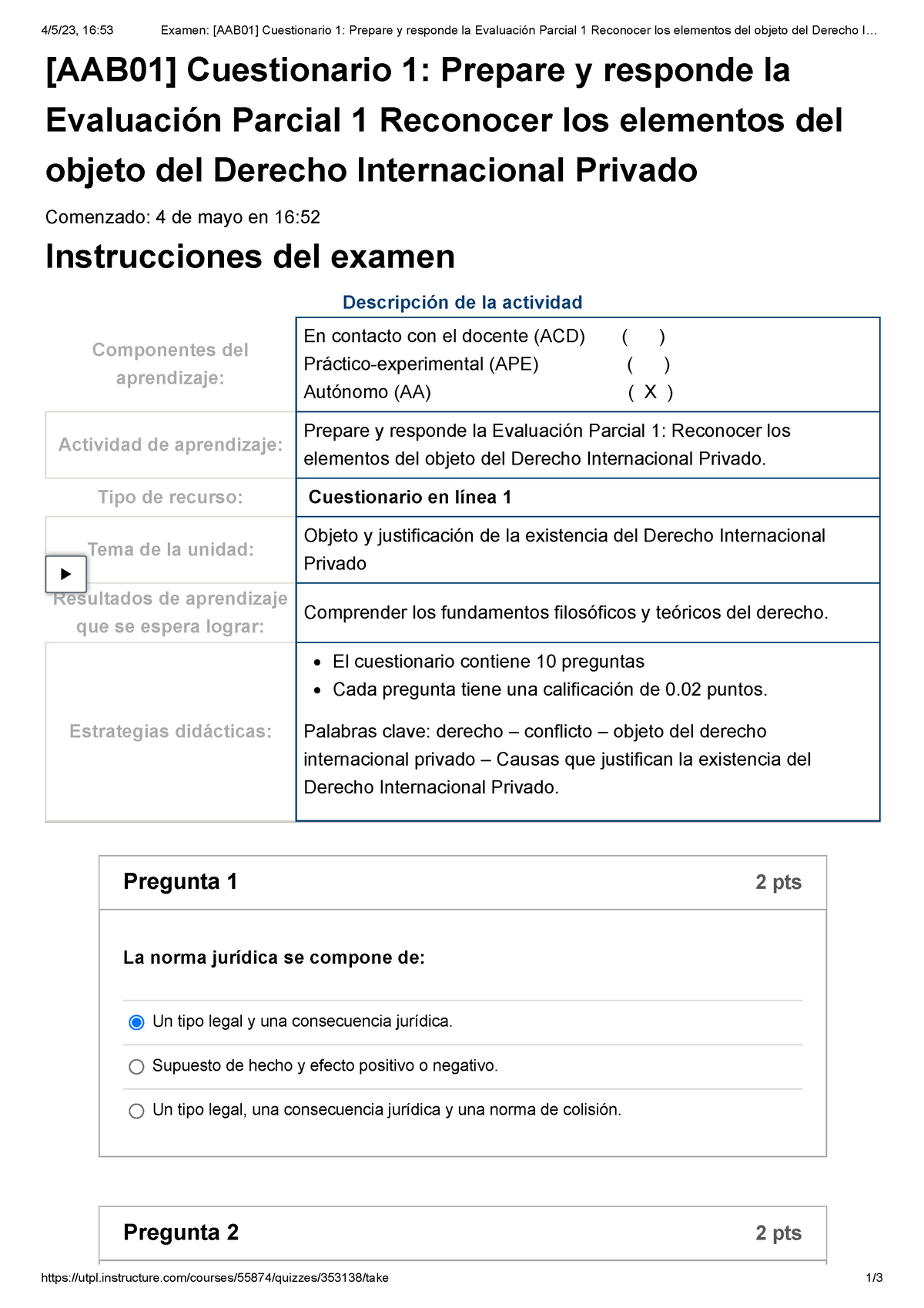 Examen [AAB01] Cuestionario 1 Prepare Y Responde La Evaluación Parcial ...