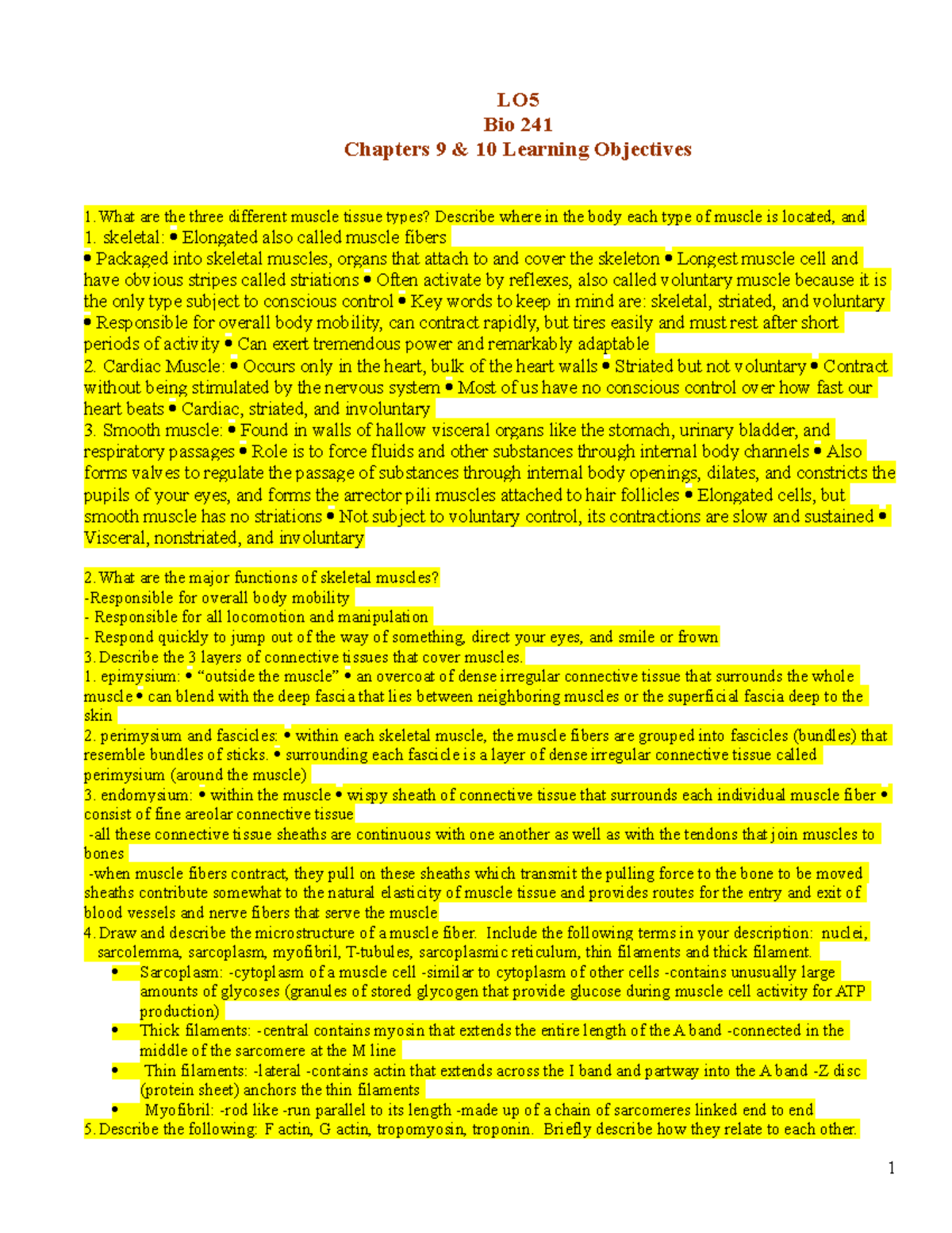 ANP LO 5 - learning objective - LO Bio 241 Chapters 9 & 10 Learning ...