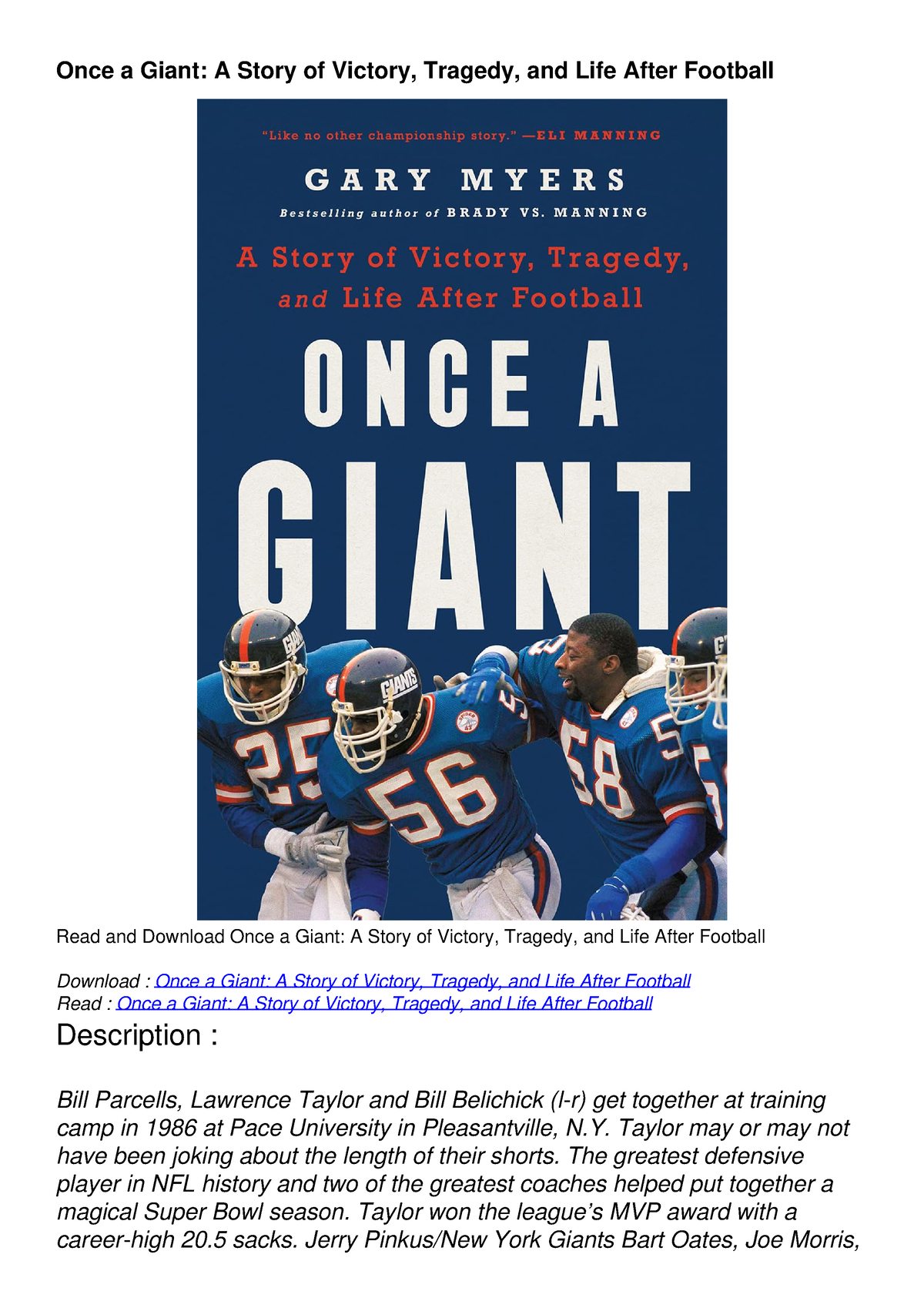 Once a Giant: A Story of Victory, Tragedy, and Life After Football