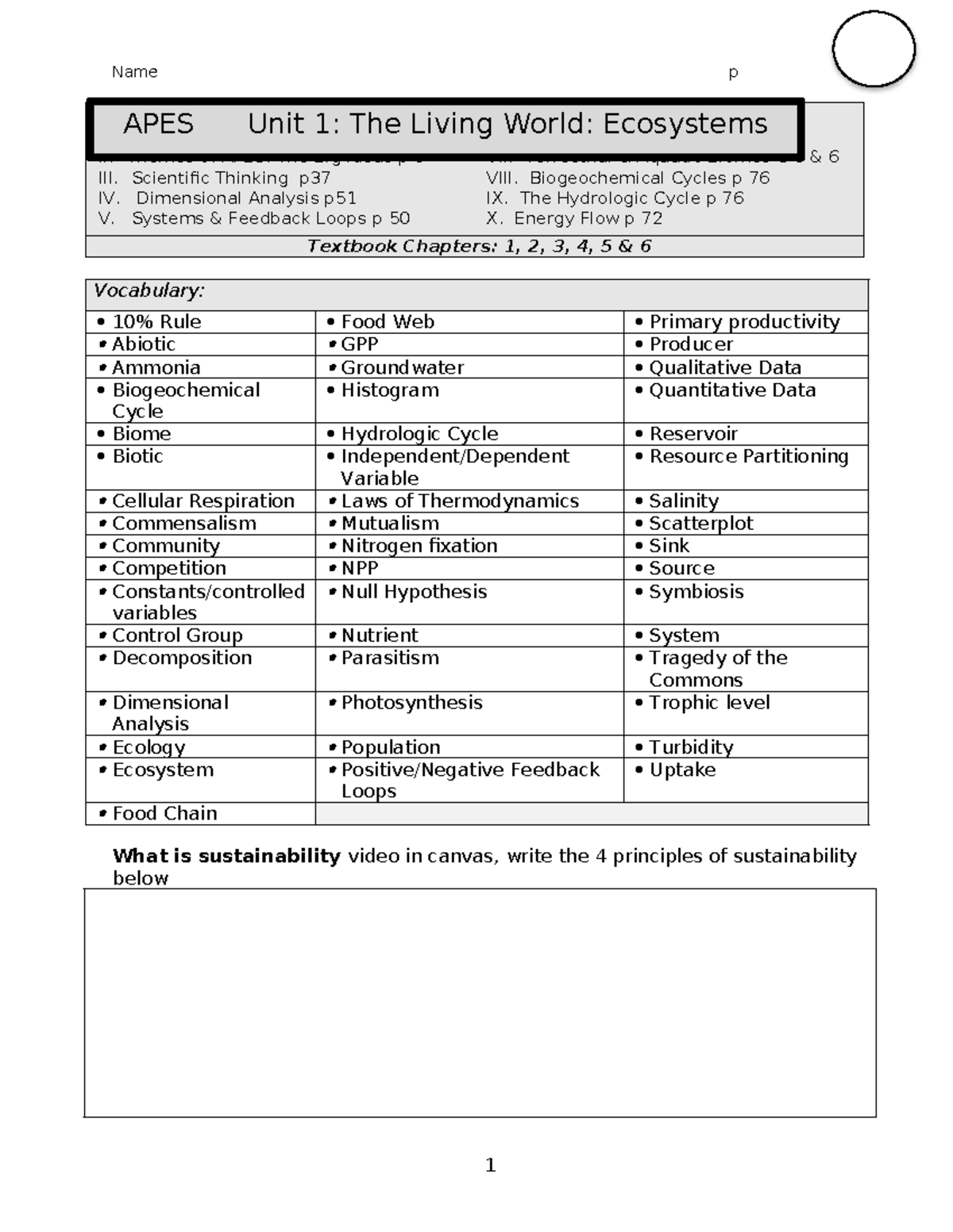 Unit 1 Packet 20-21 topic 1-5 - Name p Topics: starting at page (p ...