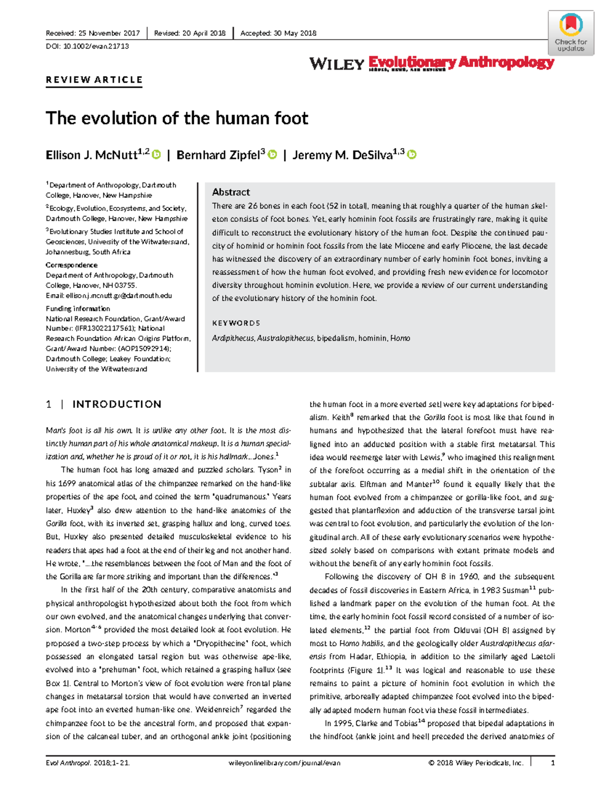La evolución del pie humano - R E V I E W A R T I C L E The evolution ...