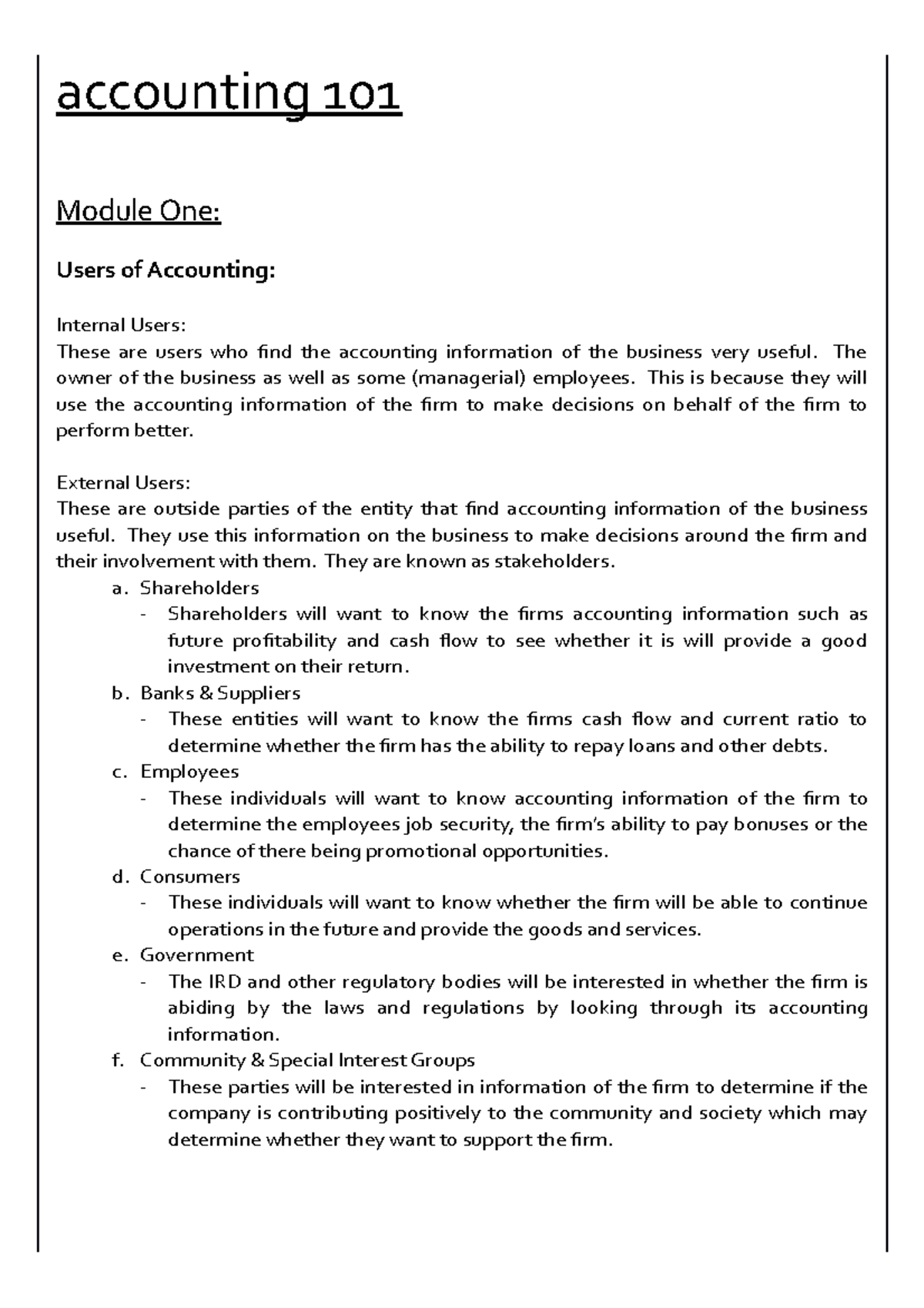 Module 1 Notes For Accounting 101 that - accounting 101 Module One ...