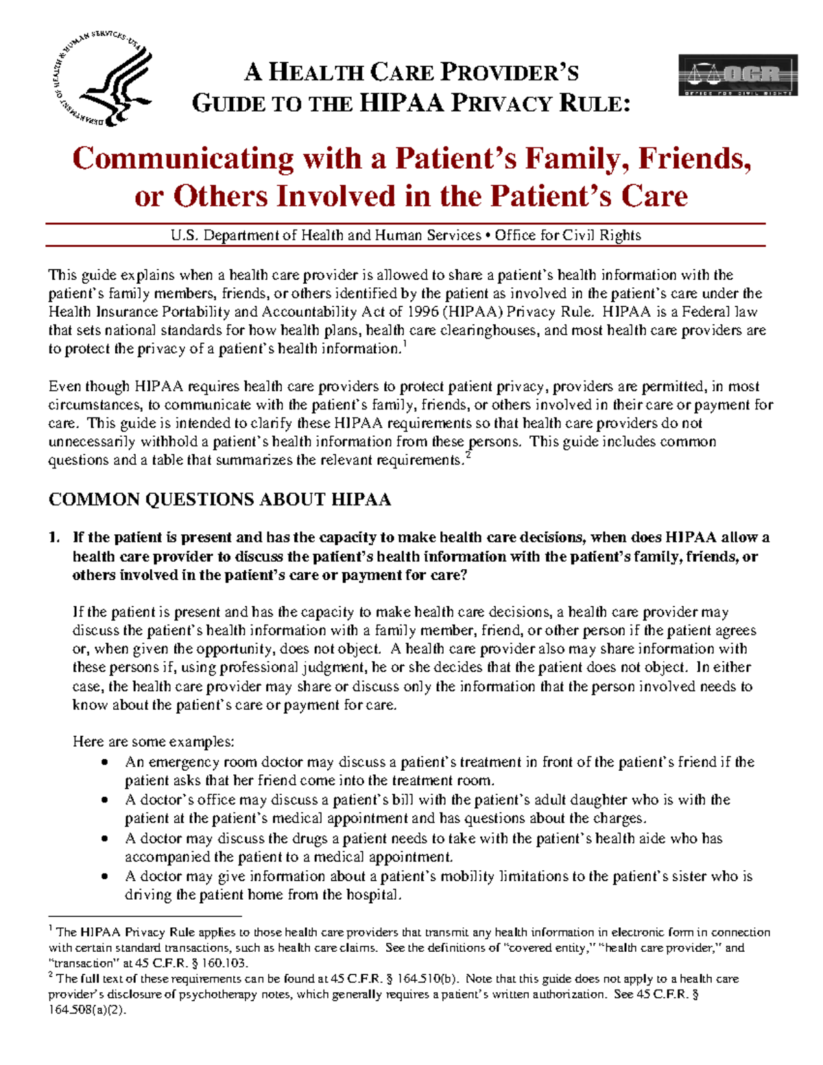 Provider ffg - summary - A HEALTH CARE PROVIDER’S GUIDE TO THE HIPAA ...