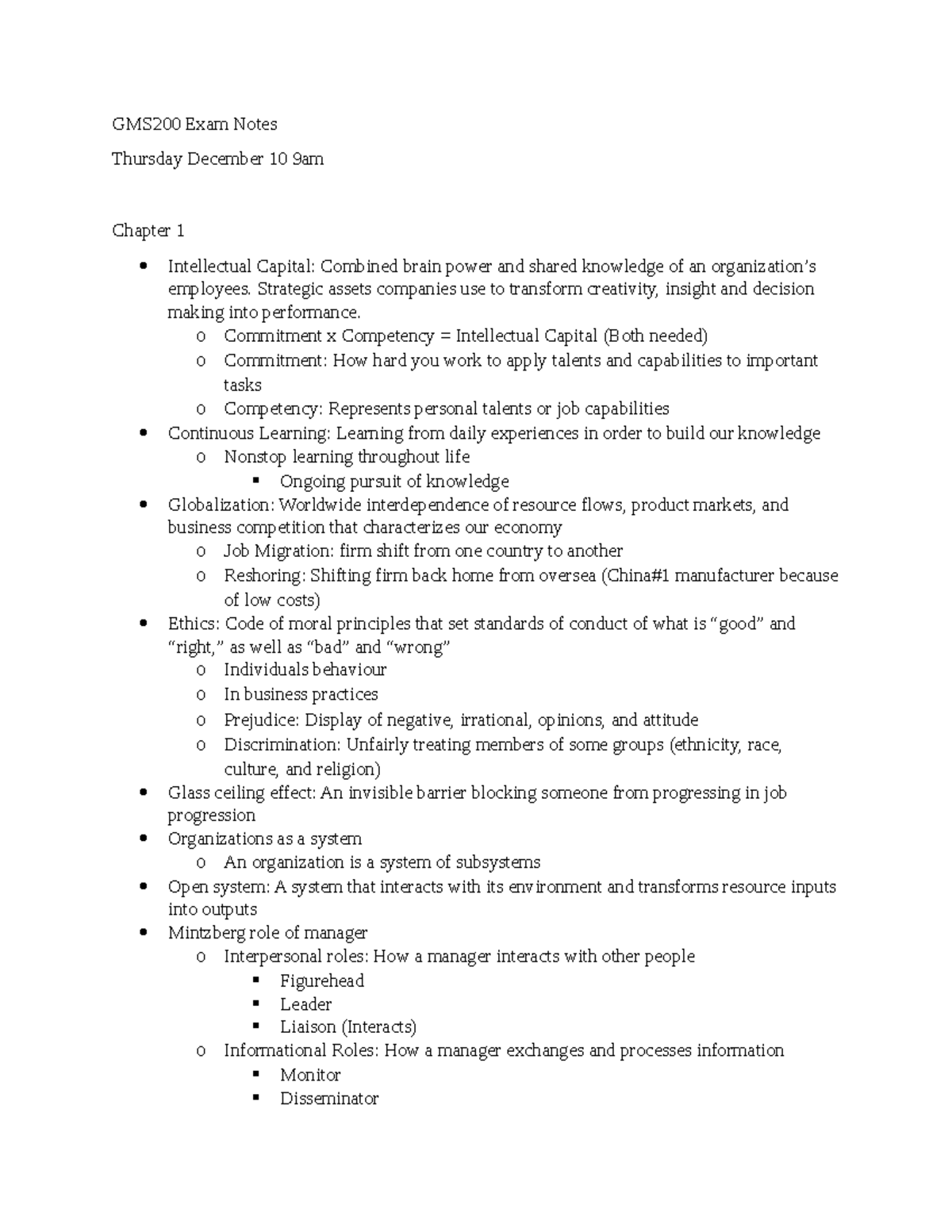 GMS200 Exam Notes - exam - GMS200 Exam Notes Thursday December 10 9am ...