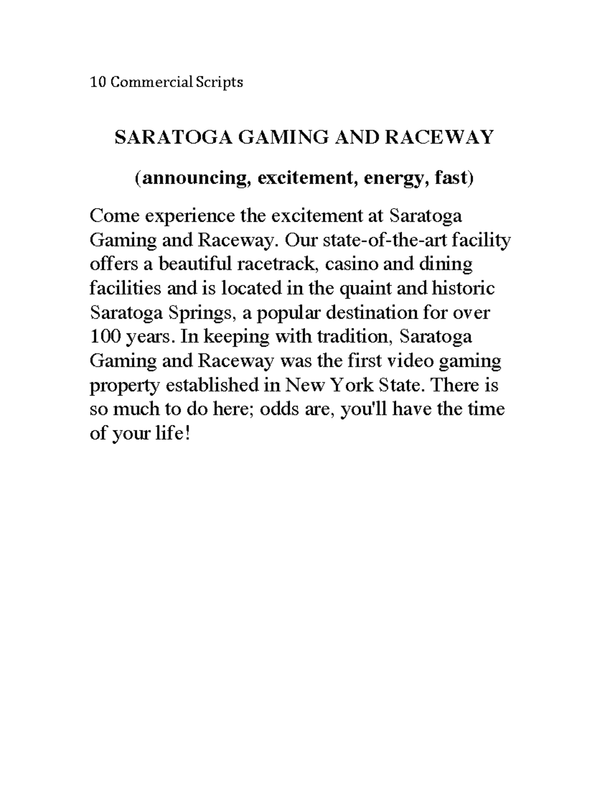 Practice-Scripts - english scripts - 10 Commercial Scripts SARATOGA ...