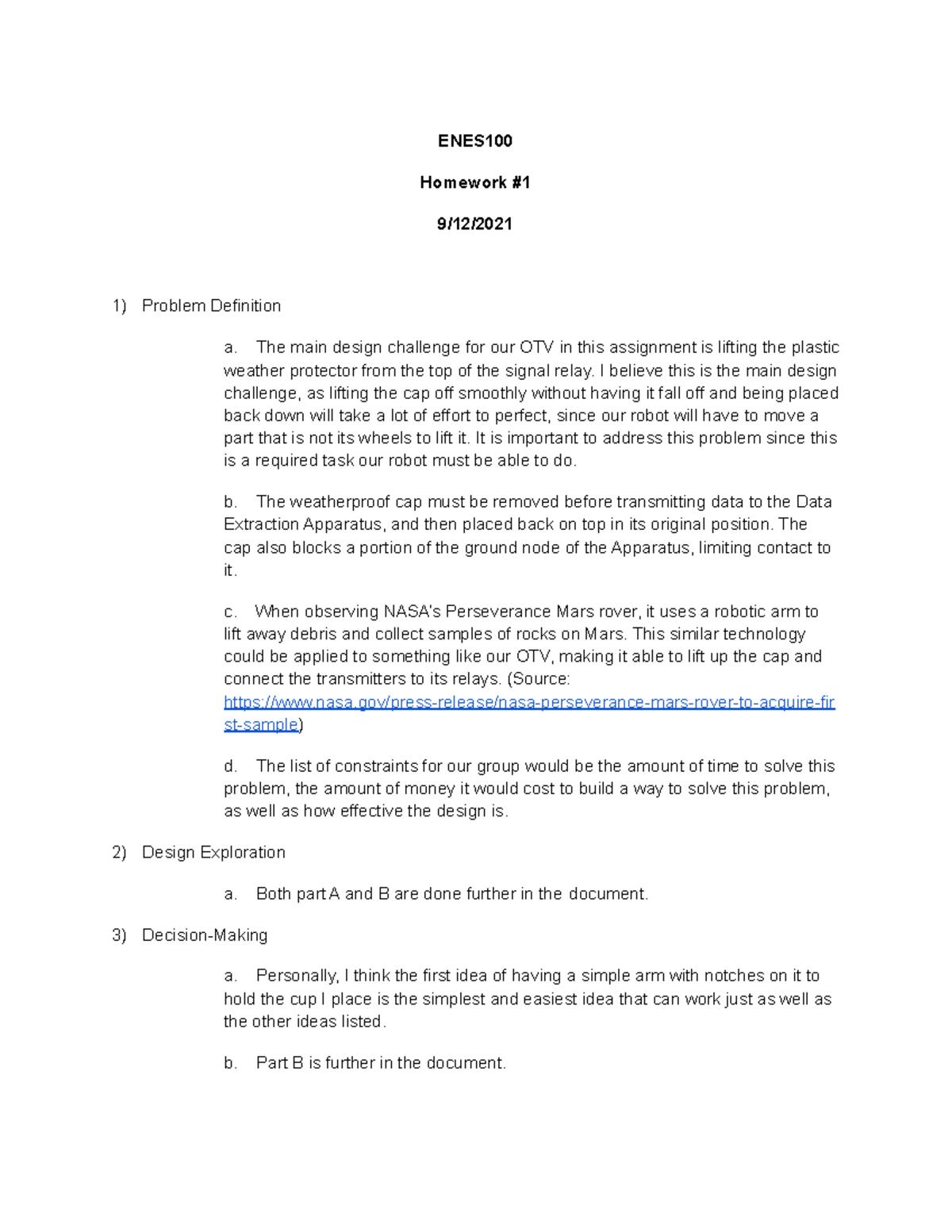 Enes100 hw 1 homework solutions from previous year still provides