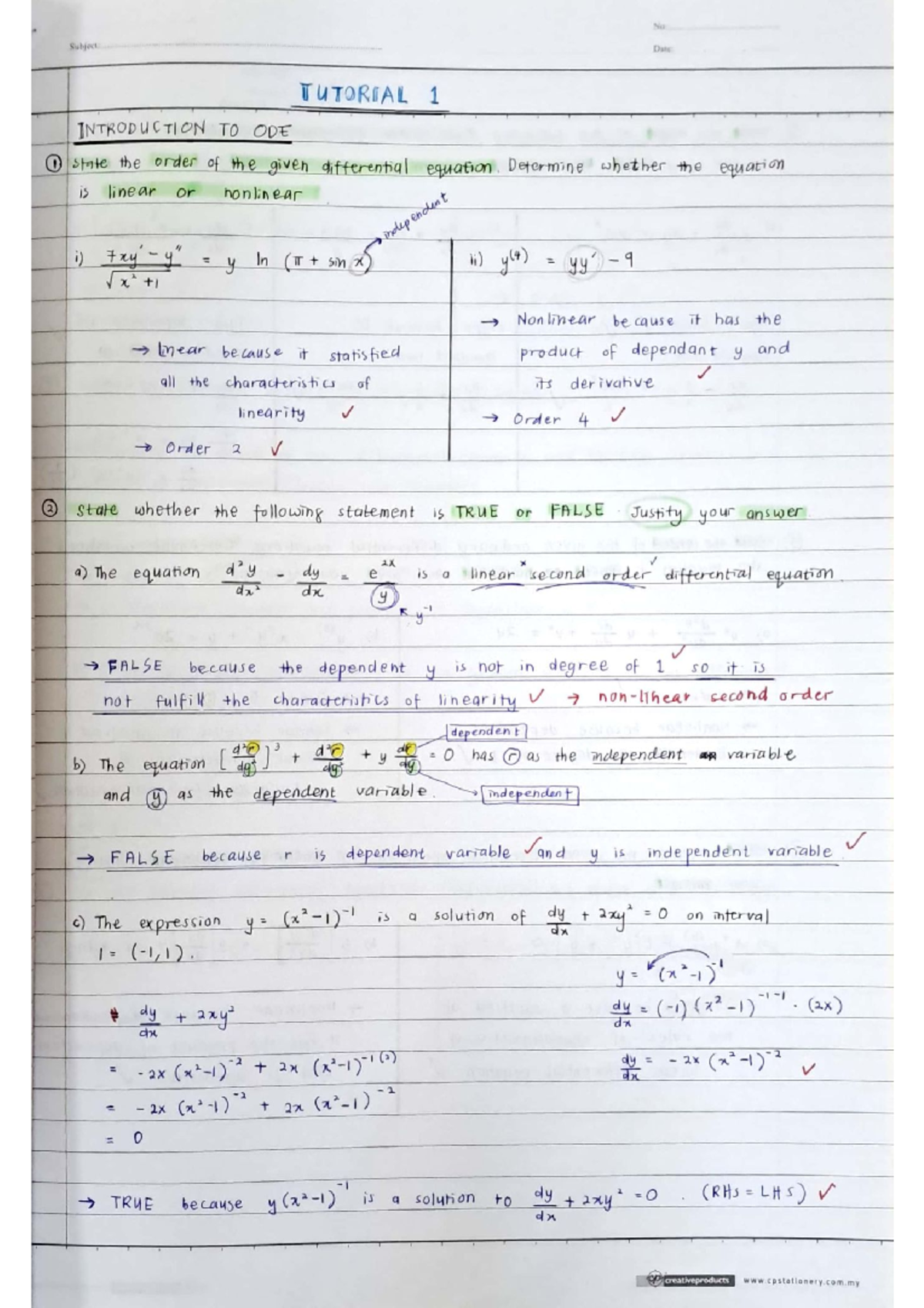 Tutorial 1 Mat 522 Ordinary Differential Equations Studocu Tutorial 1 Mat 522 Ordinary Differential Equations Studocu