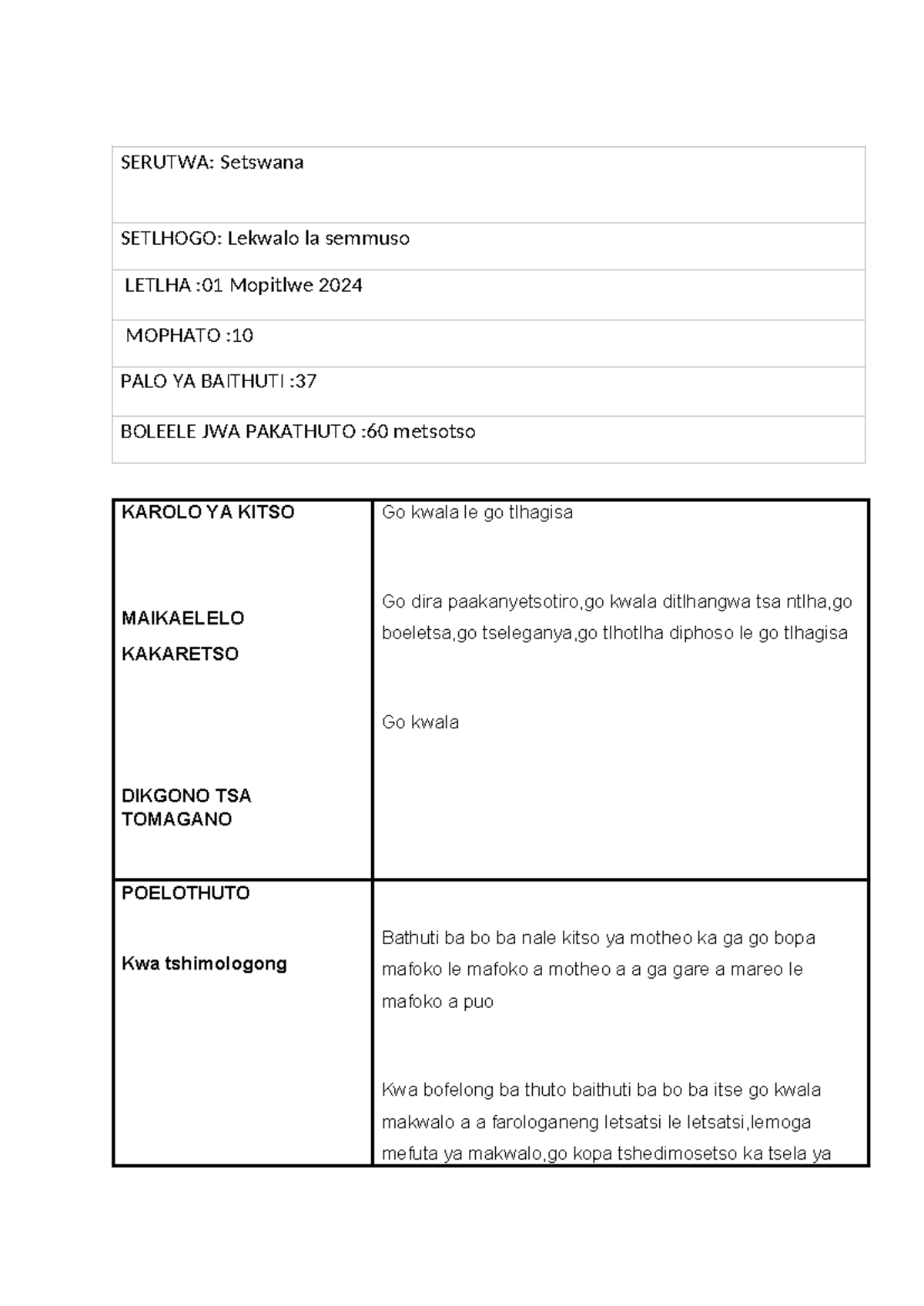 DOC-20240304-WA0003 - assignment - SERUTWA: Setswana SETLHOGO: Lekwalo ...