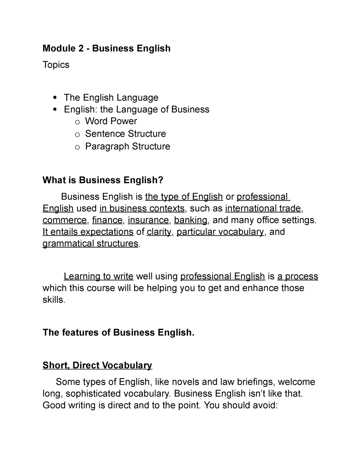 Module 2 Notes - A Part Of Business English' Course - Module 2 ...