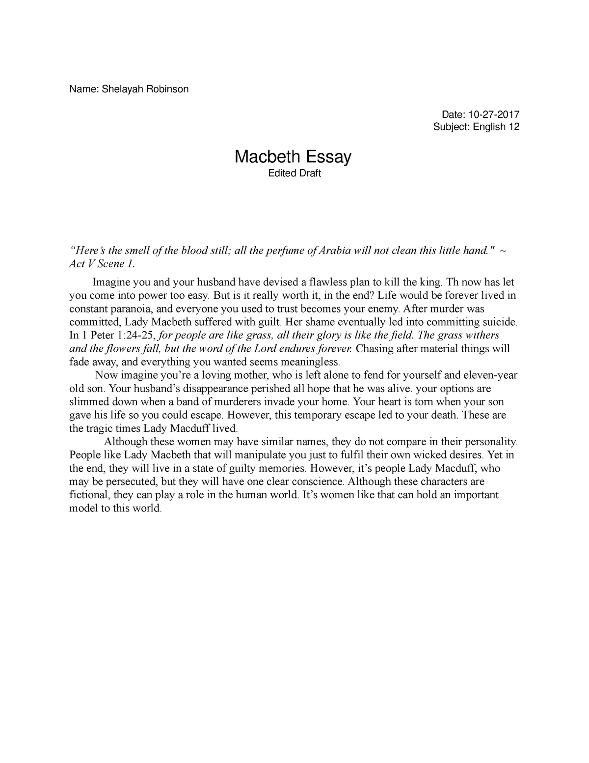 literary analysis essay for macbeth