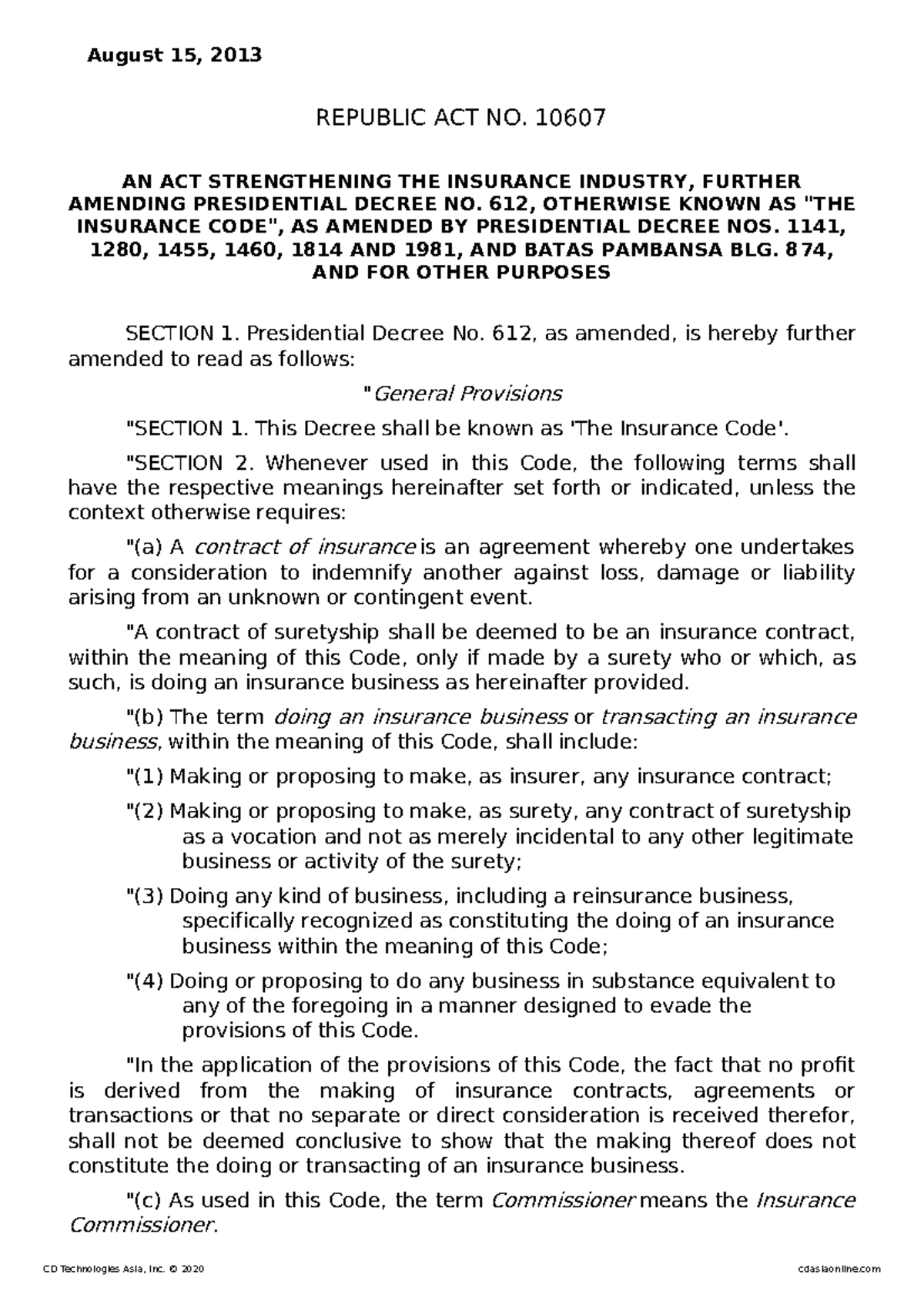 2013-Amendments to P.D - August 15, 2013 REPUBLIC ACT NO. 10607 AN ACT ...