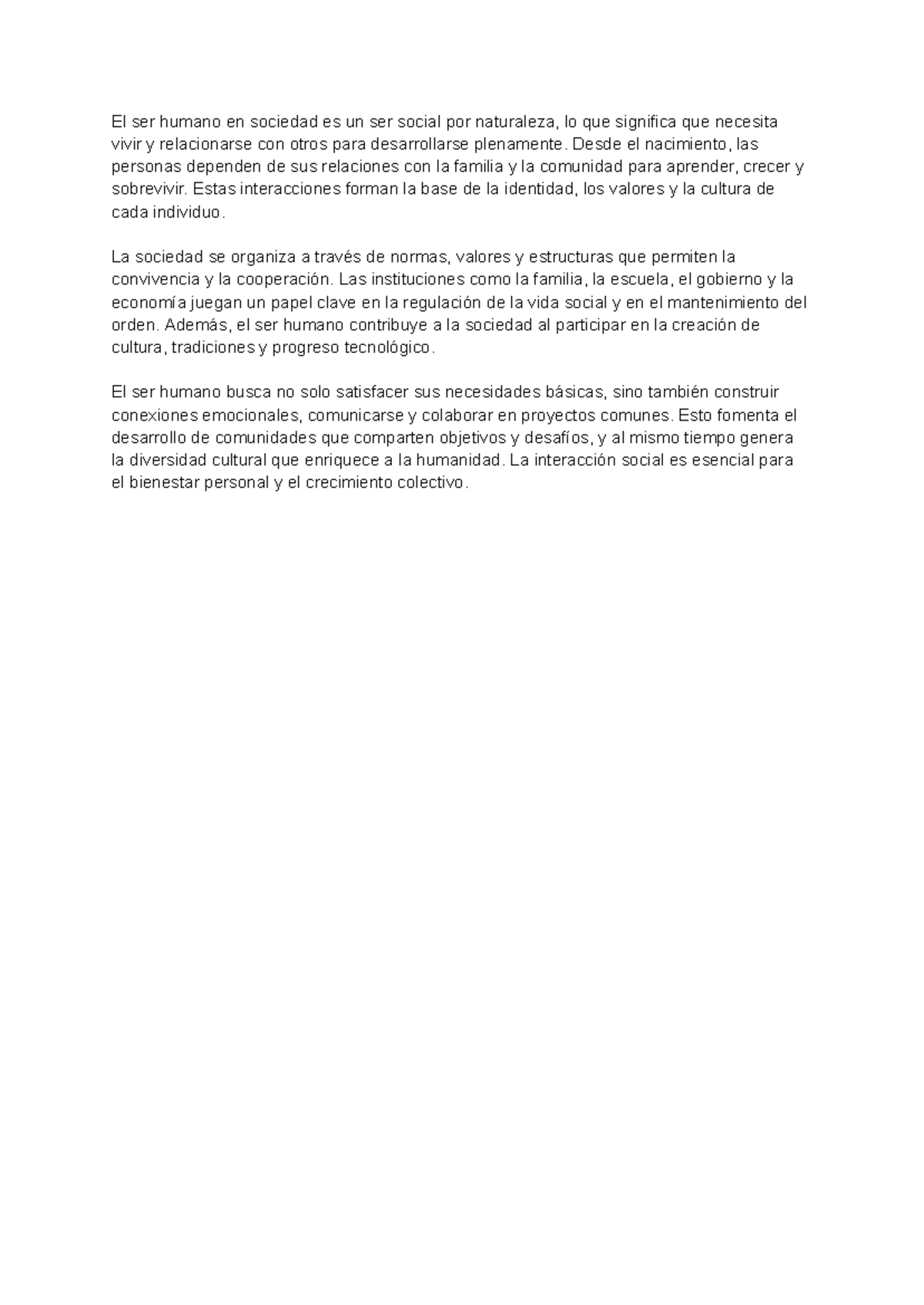 Resumen de ser humano en sociedad - El ser humano en sociedad es un ser ...