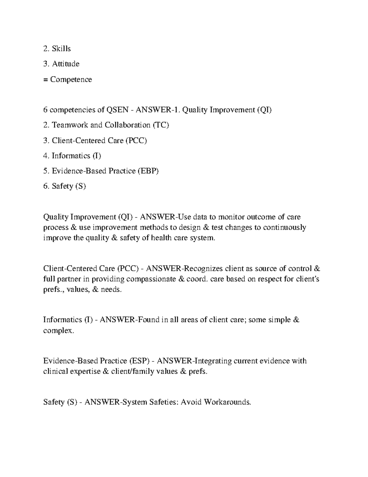 nursing fundamentals - Skills Attitude = Competence 6 competencies of ...