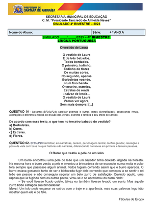 5º ANO B - Simulado DO 4º B Imestre - SECRETARIA MUNICIPAL DE EDUCAÇÃO ...