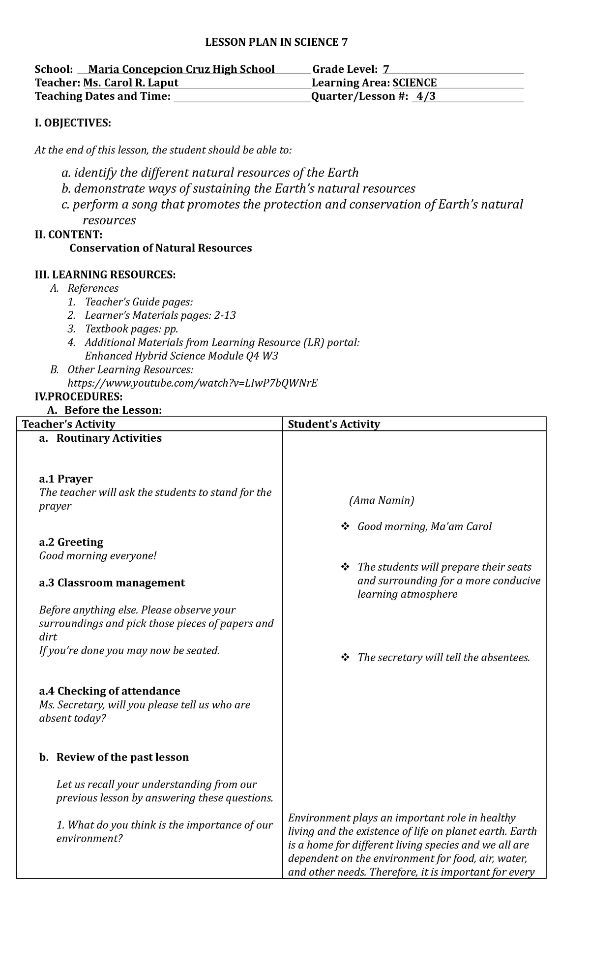 DLP Science 7 COT 2 2022-2023 - Copy - LESSON PLAN IN SCIENCE 7 School ...