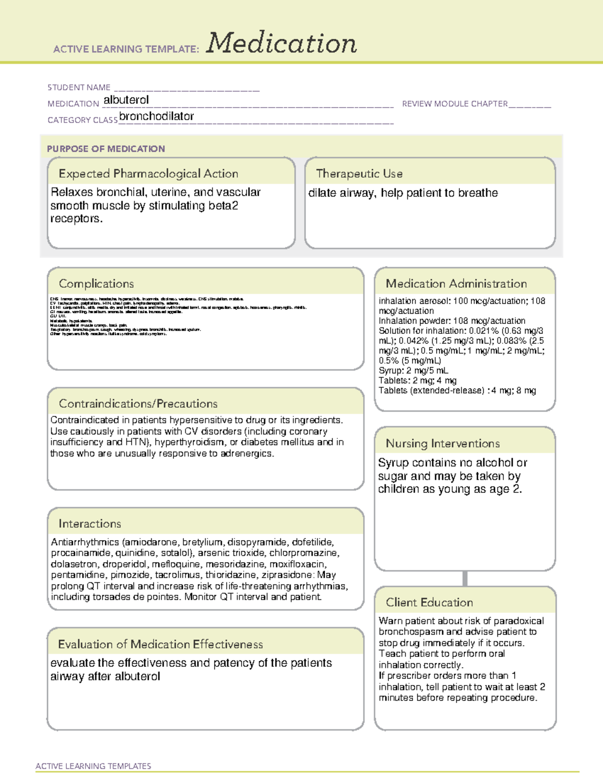 Albuterol - medication study guides - ACTIVE LEARNING TEMPLATES ...