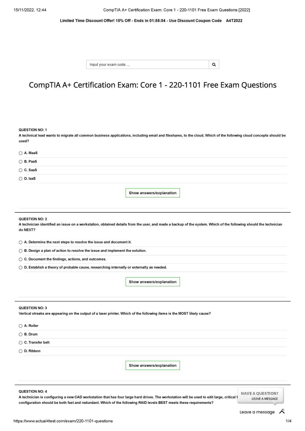 220-1101 Popular Exams