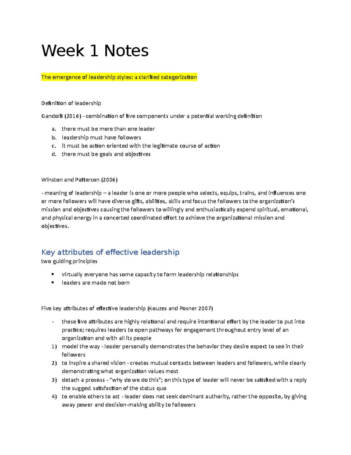 Week 1 Notes from Readings Assigned - All 8 Readings - Week 1 Notes The ...