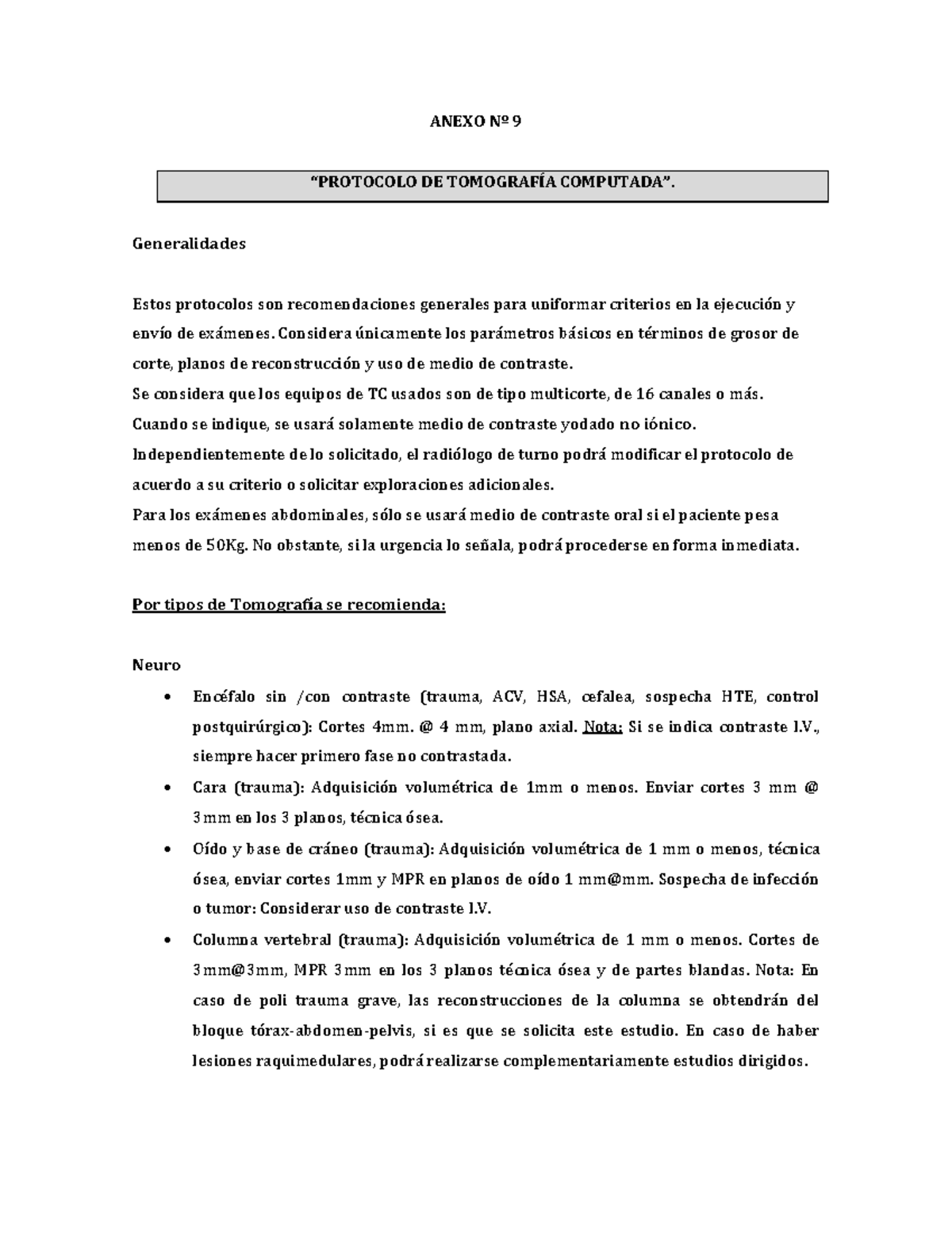 Protocolo Tomografía Computada actualizado convergente - ANEXO Nº 9 ...