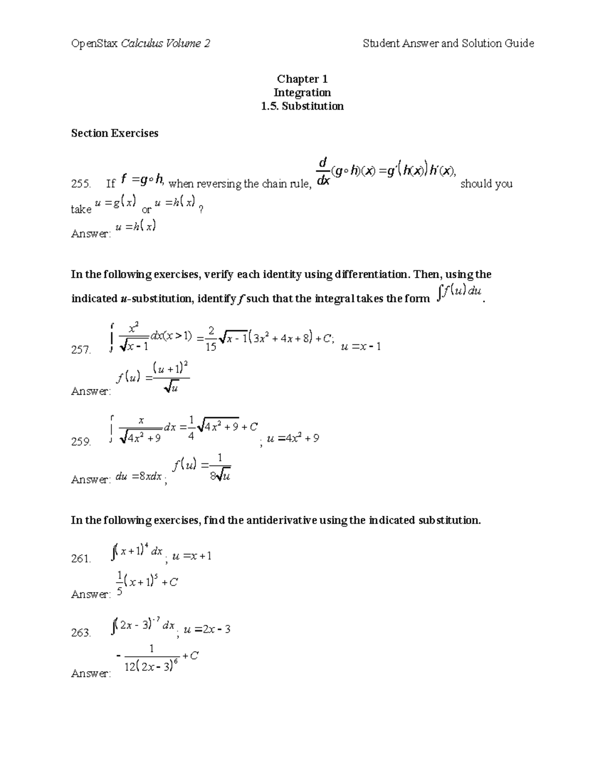 Calculus Volume 2 SASG 01 05 - **Chapter 1 Integration Substitution ...