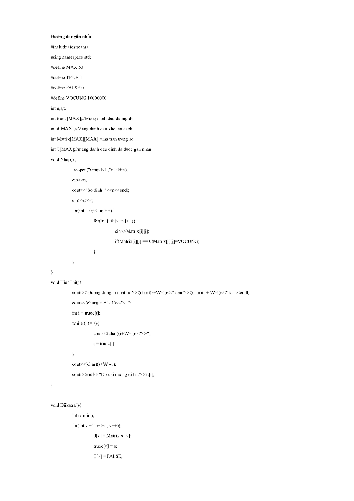 C++ - lập trình c++ - Đường đi ngắn nhất #include using namespace std ...