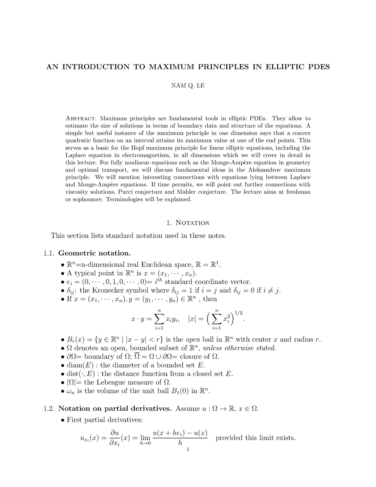 Notes Le Quang Nam - ... - AN INTRODUCTION TO MAXIMUM PRINCIPLES IN ...