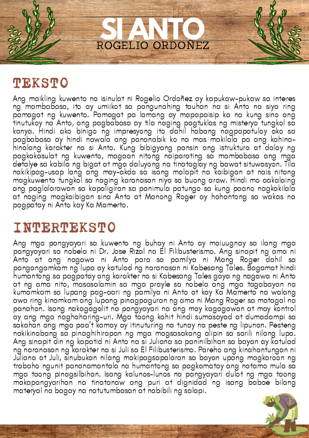 Si Anto - Ang Maikling Kuwento Na Isinulat Ni Rogelio Ordoñez Ay ...