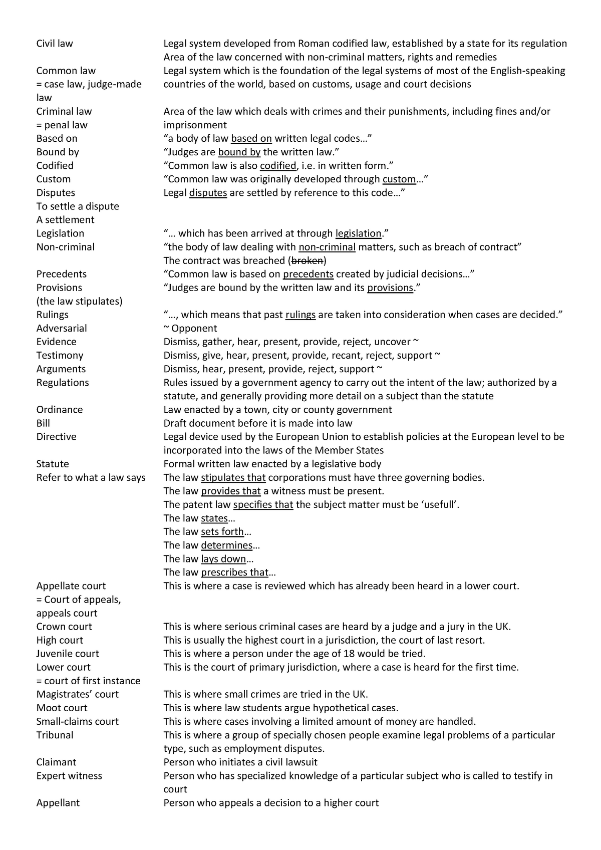 summary-list-of-terms-legal-english-2013-civil-law-legal-system