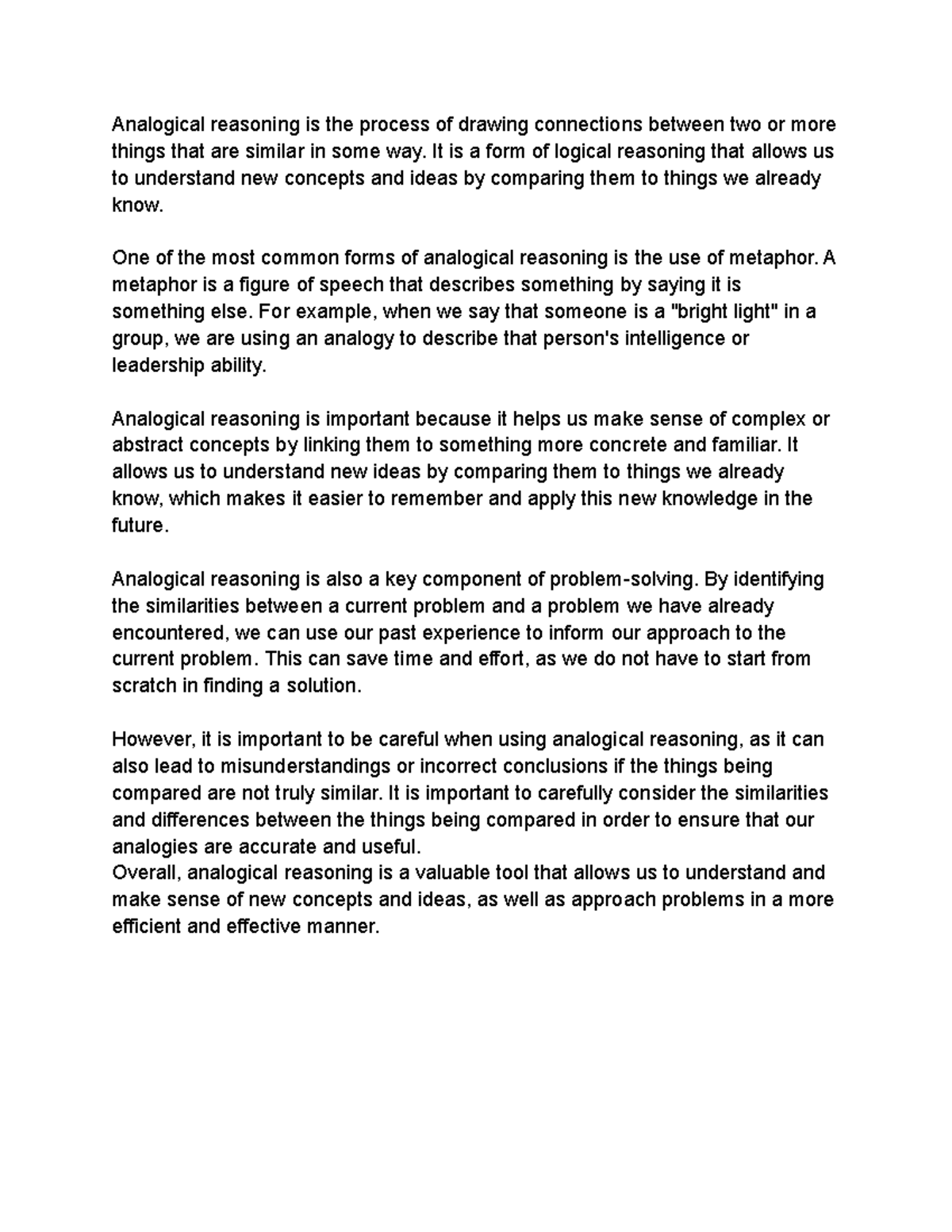 Analogical Reasoning in PHI 1600 - Analogical reasoning is the process ...