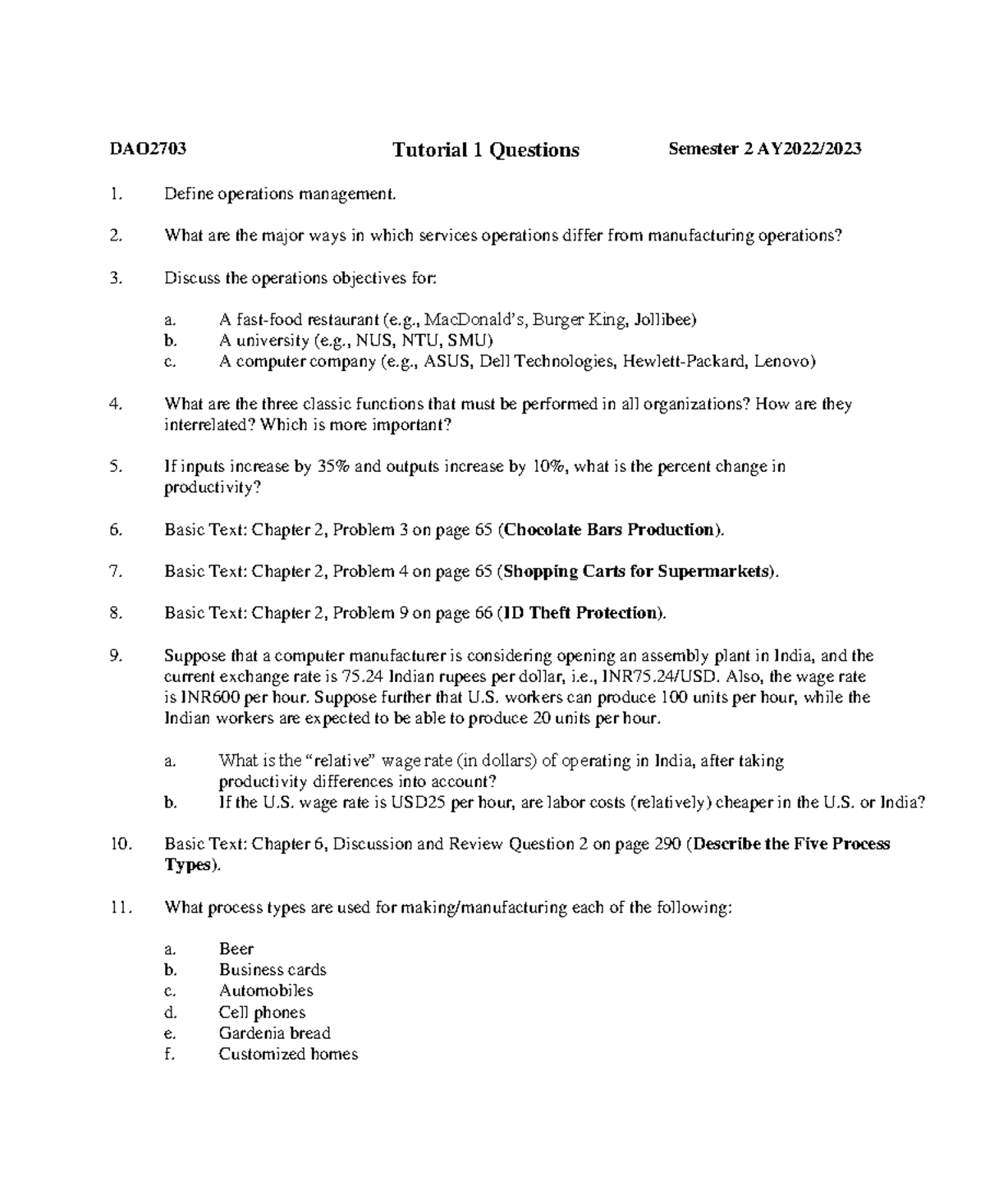 Tutorial 1 Questions - DAO2703 Tutorial 1 Questions Semester 2 AY2022 ...