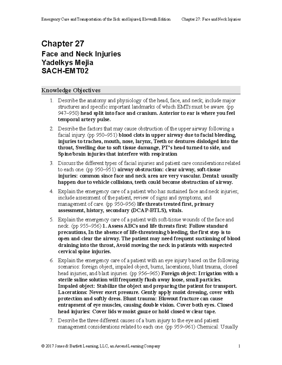 Ch27 - This is an EMT Knowledge Objectives - Emergency Care and ...