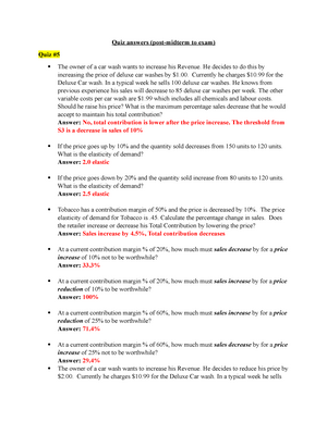 MKT 300 - Quiz answers (midterm to exam) - Quiz answers (post