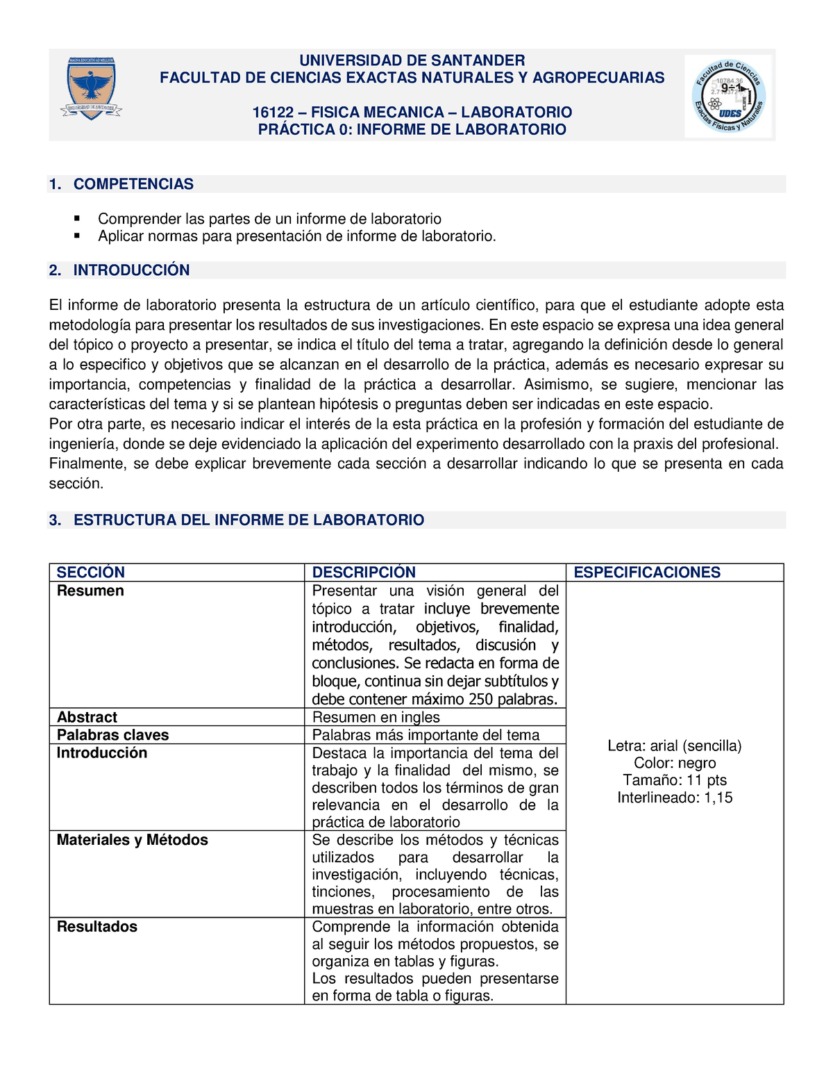 1.GUIA Estructura DE Informe DE Laboratorio - UNIVERSIDAD DE SANTANDER ...