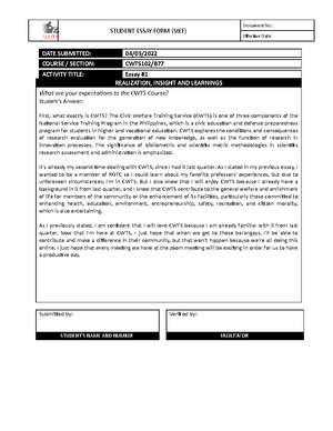 Sitjar PWP - Essaypwp - PROJECT WORK PLAN Document No.: FM-S0-36 ...