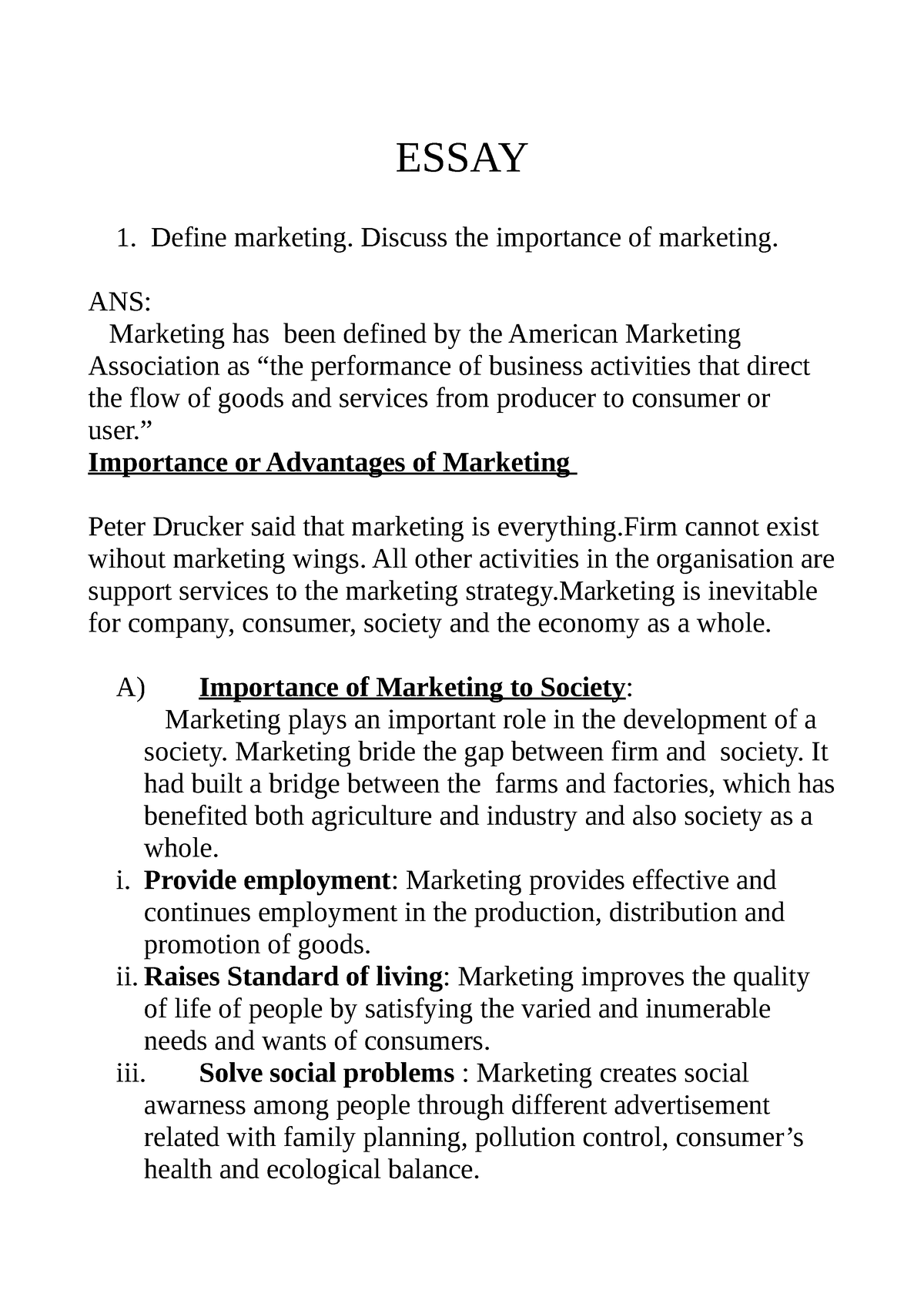 marketing importance essay