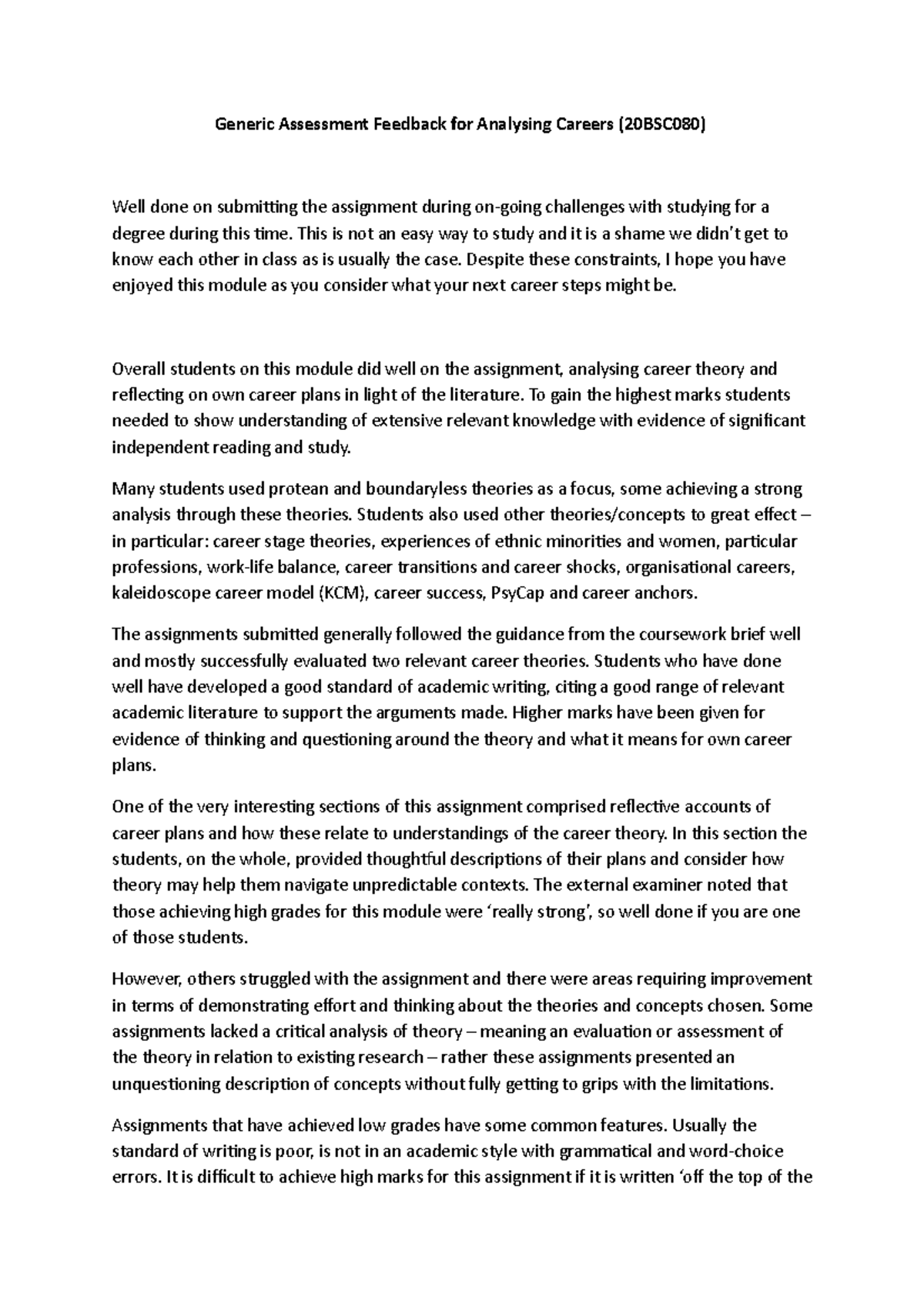 20BSC080 Generic Feedback June 2021-2 - Generic Assessment Feedback for ...