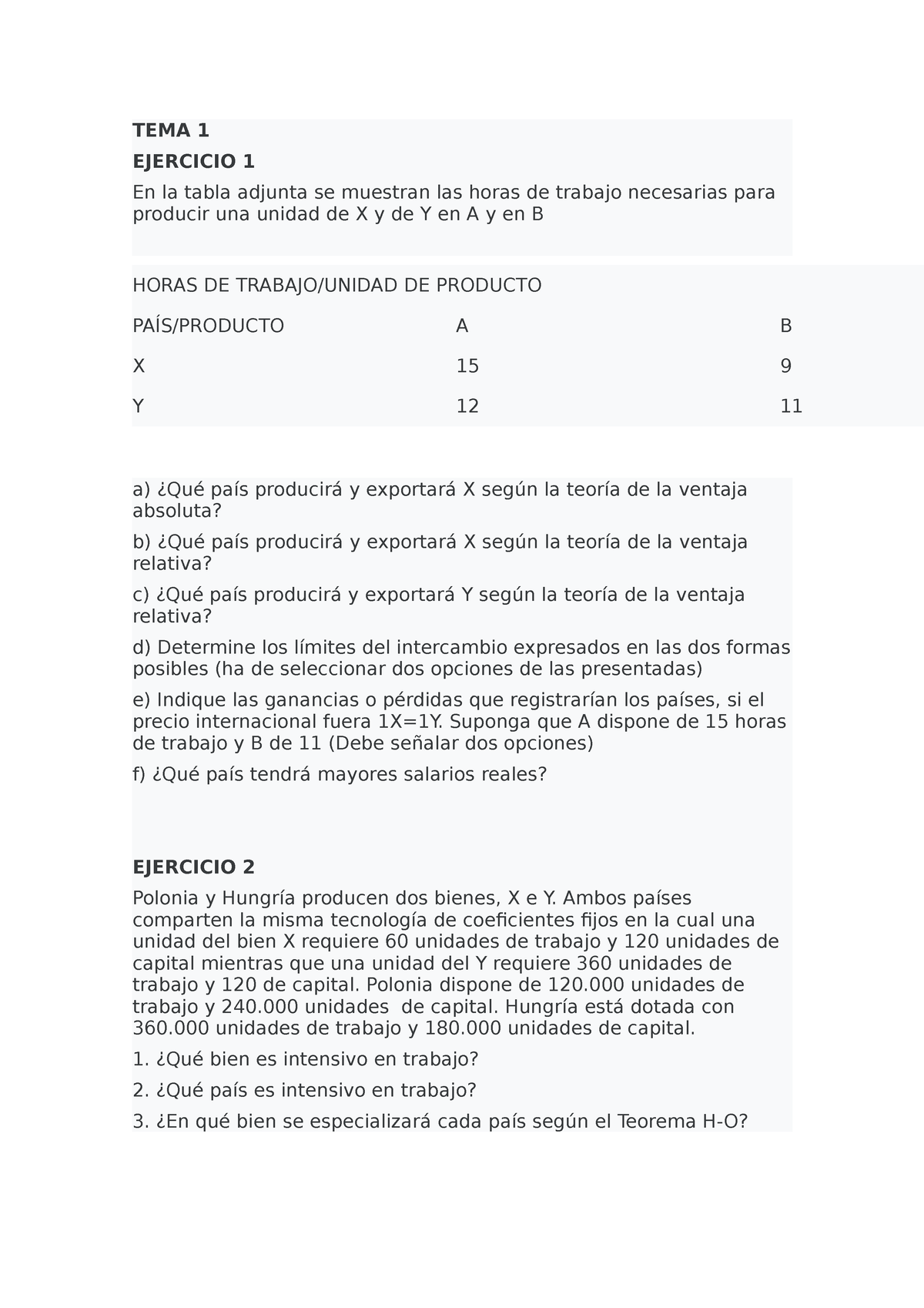 TEMA 1.3. Ejercicios Teorías Explicativas Del Comercio Exterior - TEMA ...