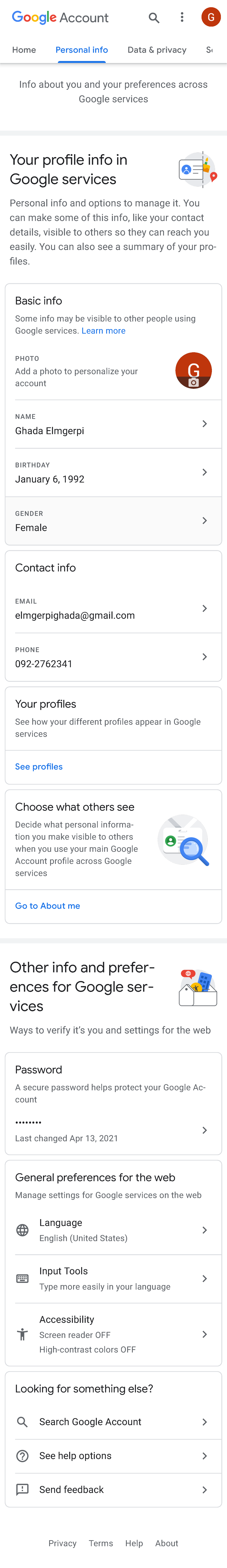 Google Account - Post gradued - Info about you and your preferences ...