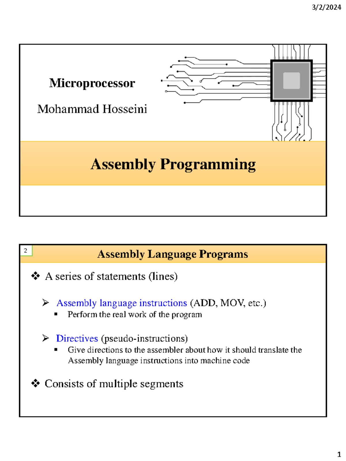 Assembly Programming - Assembly Programming Microprocessor Mohammad ...