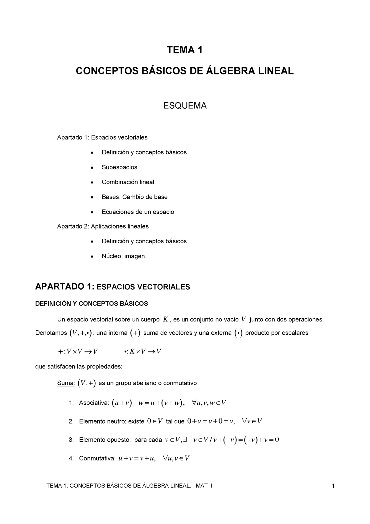 Tema 1 - Conceptos Básicos De álgebra Lineal Con Ejercicios - TEMA 1 ...