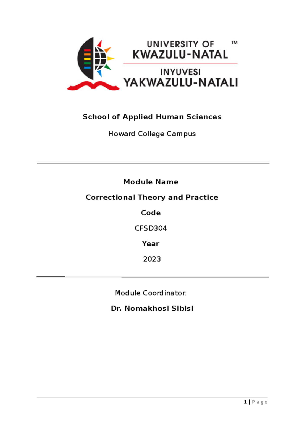 SAHS CFSD 304 Module Outline 2023 - School of Applied Human Sciences ...