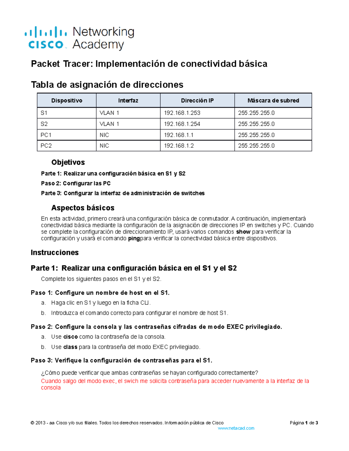2.7.6 Packet Tracer - Implement Basic Connectivity - Packet Tracer ...