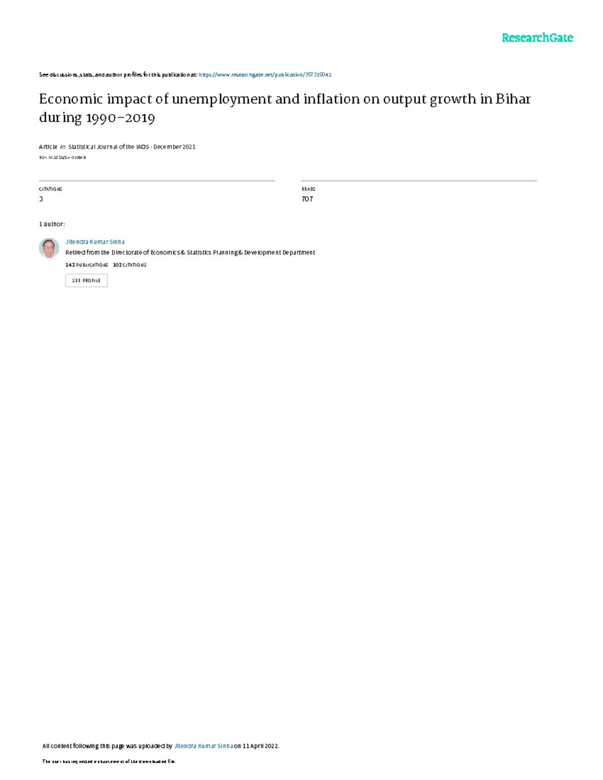 Economic Impact of Unemployment and Inflation on Output Growth in Bihar ...