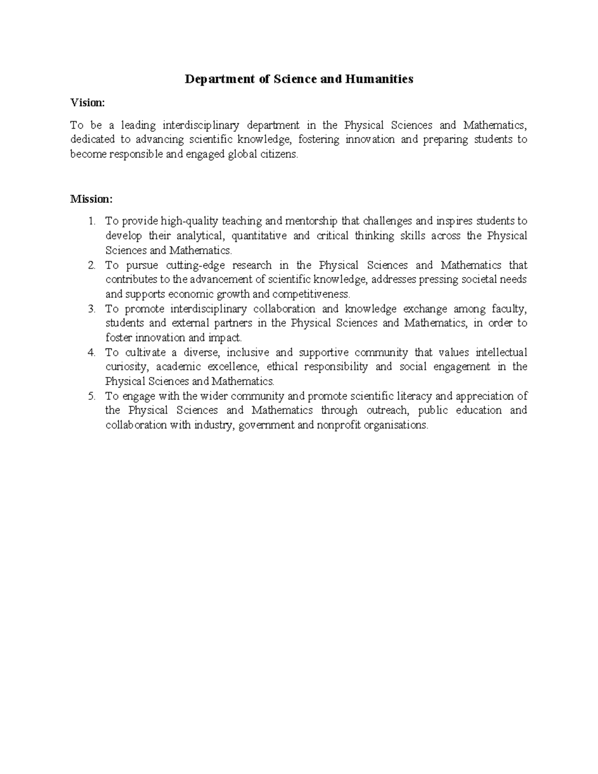 Department of Science and Humanities - Department of Science and ...