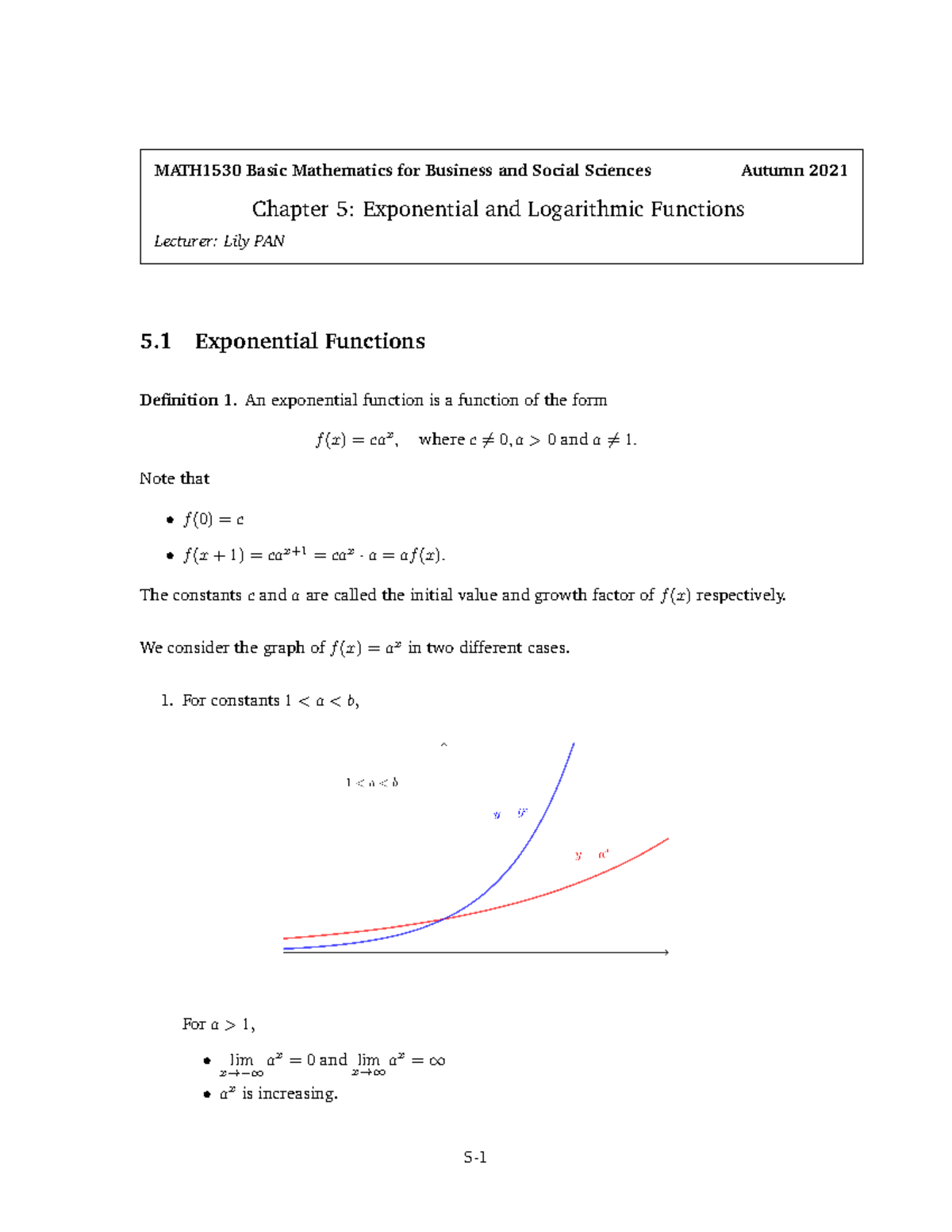Ch5 Exp Log Sema 21 22 Math1530 Basic Mathematics For Business And Social Sciences Autumn 21 Studocu