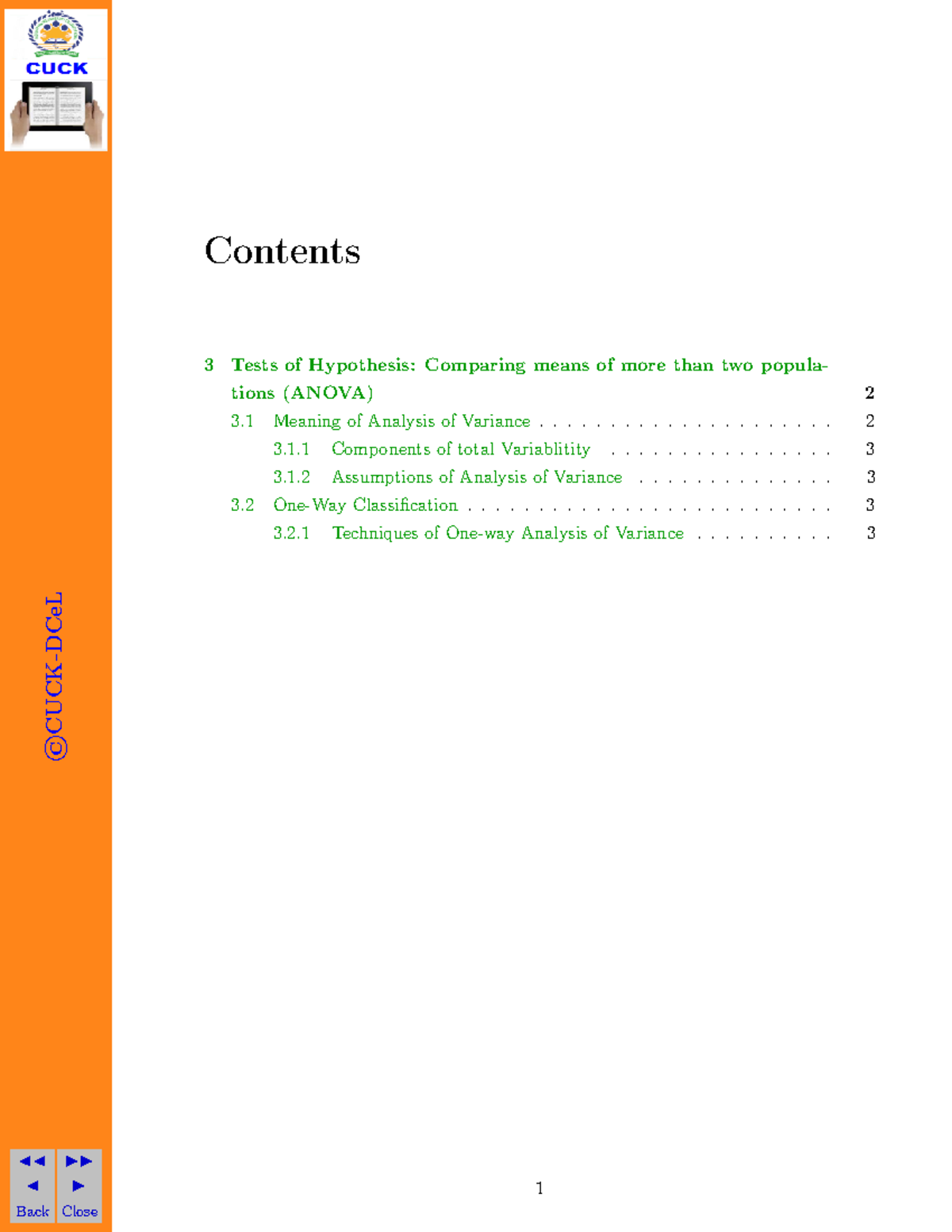 One way Anova - Lecture notes 2 - © CUCK-DCeL Contents 3 Tests of ...