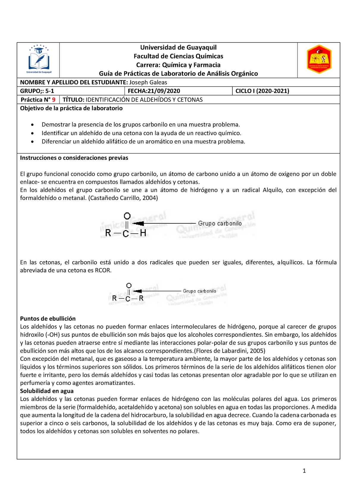 IDENTIFICACIÓN DE ALDEHÍDOS Y CETONAS DESCONOCIDOS( PUNTO DE EBULLICION ...