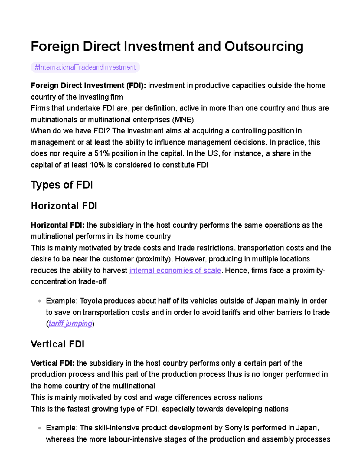 Foreign Direct Investment And Outsourcing - Foreign Direct Investment ...