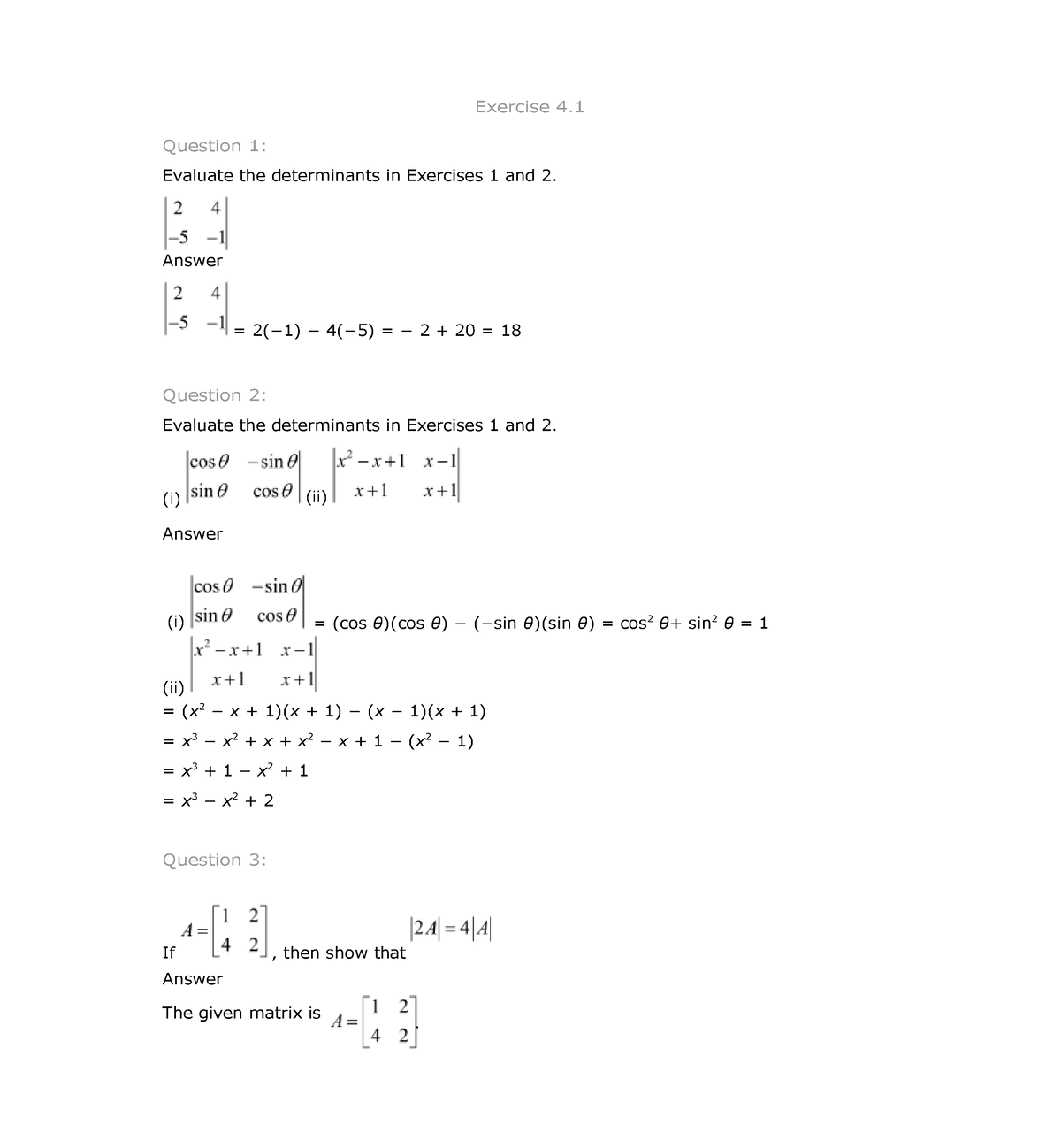 Ch-04 Determinants - Answers Of Exercise Question - Exercise 4 ...